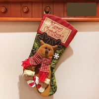 HKM-225491 Christmas Stocking Socks with 3D Appliqué Design - Snowman, Santa, Elk & Ornaments for Holiday Decorating