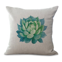 HKM-225555 Cotton Linen Succulent Cactus Pillow Cover - 45x45cm Decorative Case