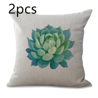 HKM-225555 Cotton Linen Succulent Cactus Pillow Cover - 45x45cm Decorative Case