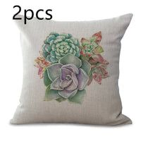 HKM-225555 Cotton Linen Succulent Cactus Pillow Cover - 45x45cm Decorative Case