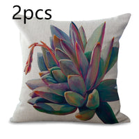 HKM-225555 Cotton Linen Succulent Cactus Pillow Cover - 45x45cm Decorative Case