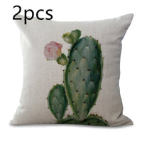 HKM-225555 Cotton Linen Succulent Cactus Pillow Cover - 45x45cm Decorative Case