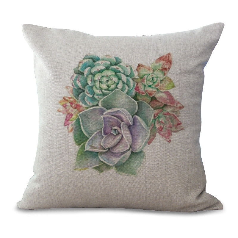 HKM-225555 Cotton Linen Succulent Cactus Pillow Cover - 45x45cm Decorative Case