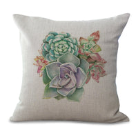 HKM-225555 Cotton Linen Succulent Cactus Pillow Cover - 45x45cm Decorative Case