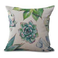 HKM-225555 Cotton Linen Succulent Cactus Pillow Cover - 45x45cm Decorative Case