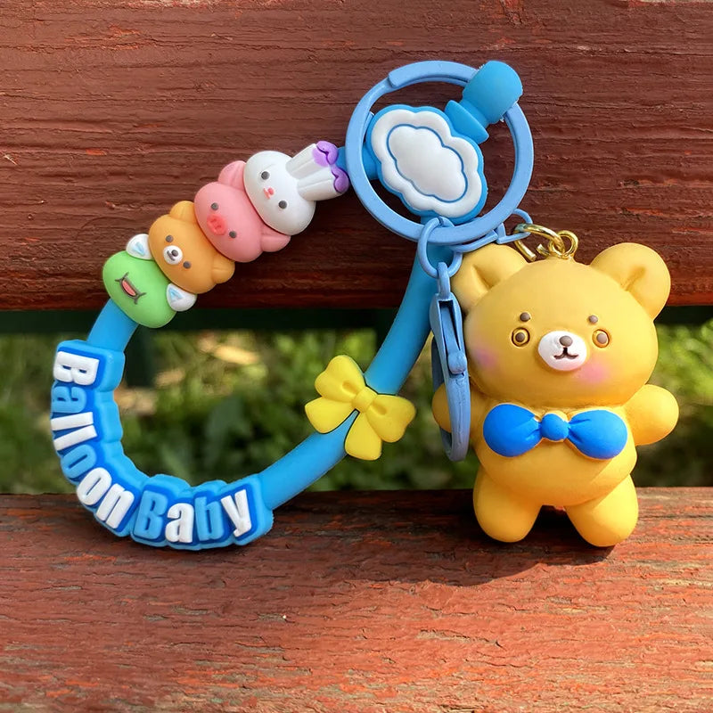 HKM-225555 Cute Animal Keychain Pendant - Creative Cartoon Bear and Rabbit Design for Bags and Keyrings