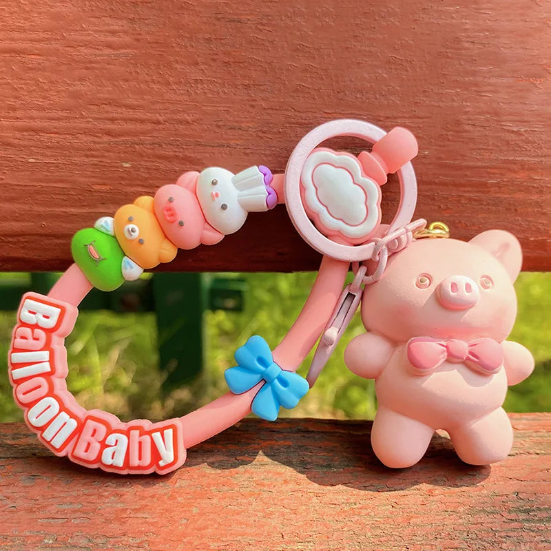 HKM-225555 Cute Animal Keychain Pendant - Creative Cartoon Bear and Rabbit Design for Bags and Keyrings