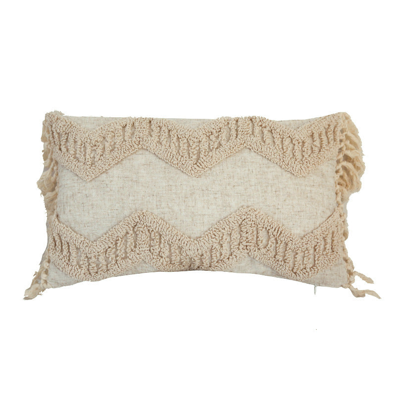 HKM-225555 Moroccan Style Handmade Cotton and Hemp Tassel Pillow Cover - 45 x 45 cm