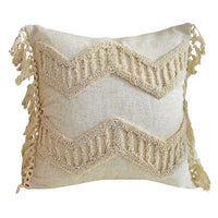 HKM-225555 Moroccan Style Handmade Cotton and Hemp Tassel Pillow Cover - 45 x 45 cm