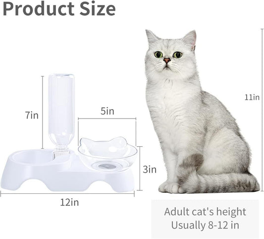 HKM-225555 Tilted Pet Feeding Station with Automatic Water Dispenser for Cats and Small Dogs