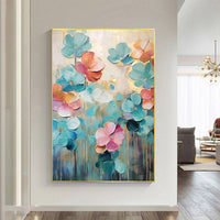 HKM-225811 Handmade Oil Painting on Canvas - Fresh Flower Wall Art for Living Room Decor, Unframed and Rolled