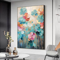 HKM-225811 Handmade Oil Painting on Canvas - Fresh Flower Wall Art for Living Room Decor, Unframed and Rolled