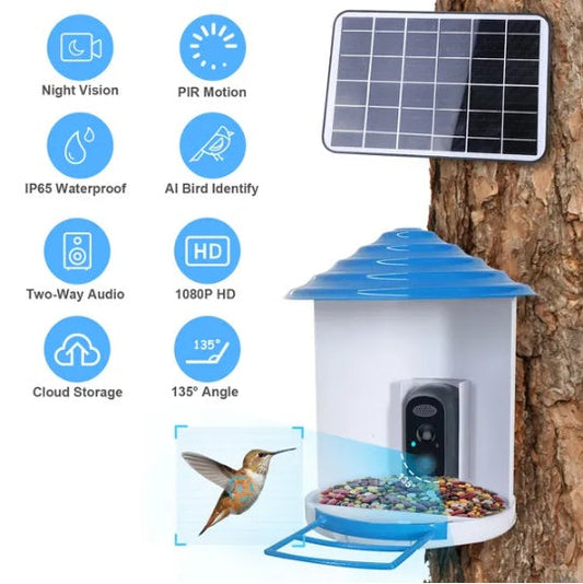 HKM-225811 Solar-Powered Smart Bird Feeder with 1080P HD Camera, AI Bird Identification, and WiFi App Control