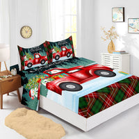 HKM-225875 Red Christmas Fitted Sheet Set with Pillowcases in Multiple Sizes and Modern Design