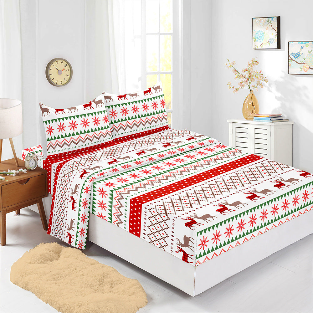 HKM-225875 Red Christmas Fitted Sheet Set with Pillowcases in Multiple Sizes and Modern Design