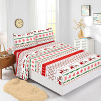 HKM-225875 Red Christmas Fitted Sheet Set with Pillowcases in Multiple Sizes and Modern Design