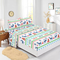 HKM-225875 Red Christmas Fitted Sheet Set with Pillowcases in Multiple Sizes and Modern Design