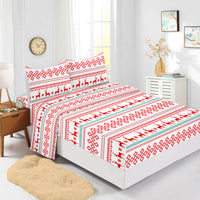 HKM-225875 Red Christmas Fitted Sheet Set with Pillowcases in Multiple Sizes and Modern Design