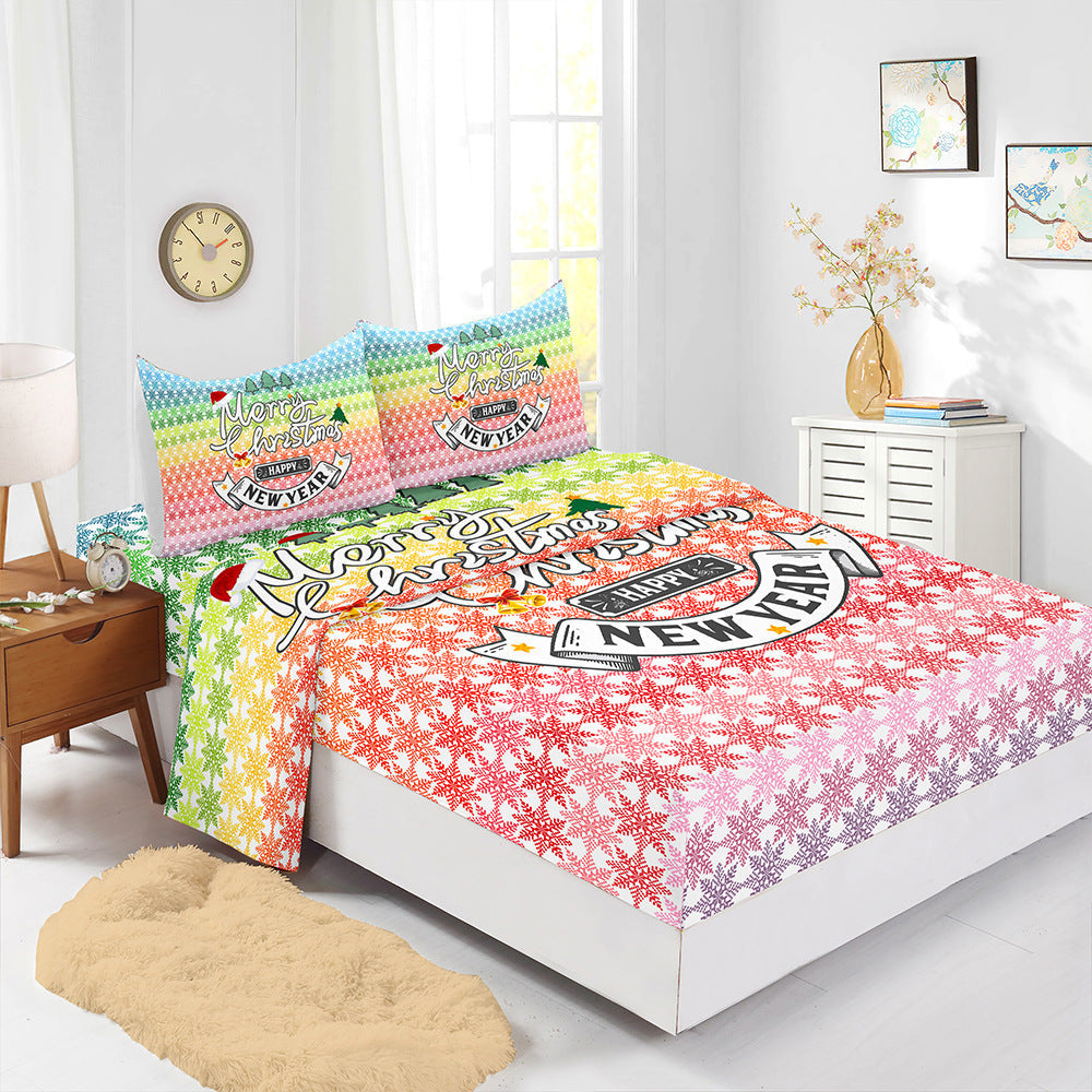 HKM-225875 Red Christmas Fitted Sheet Set with Pillowcases in Multiple Sizes and Modern Design
