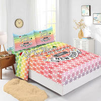 HKM-225875 Red Christmas Fitted Sheet Set with Pillowcases in Multiple Sizes and Modern Design
