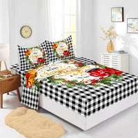 HKM-225875 Red Christmas Fitted Sheet Set with Pillowcases in Multiple Sizes and Modern Design