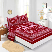 HKM-225875 Red Christmas Fitted Sheet Set with Pillowcases in Multiple Sizes and Modern Design