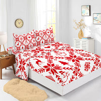 HKM-225875 Red Christmas Fitted Sheet Set with Pillowcases in Multiple Sizes and Modern Design
