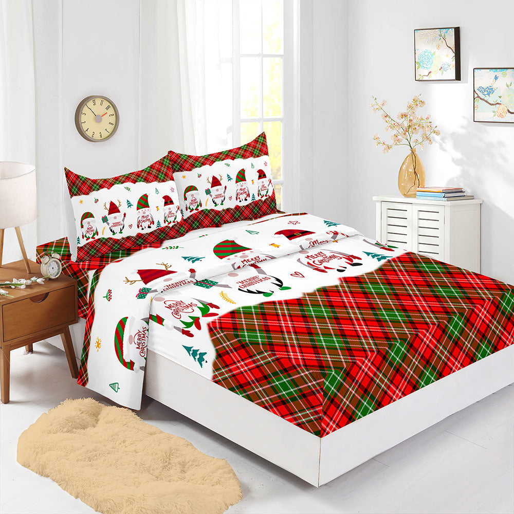 HKM-225875 Red Christmas Fitted Sheet Set with Pillowcases in Multiple Sizes and Modern Design