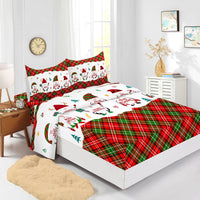 HKM-225875 Red Christmas Fitted Sheet Set with Pillowcases in Multiple Sizes and Modern Design