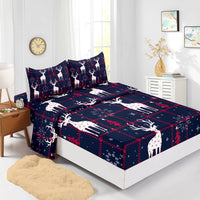 HKM-225875 Red Christmas Fitted Sheet Set with Pillowcases in Multiple Sizes and Modern Design