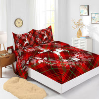 HKM-225875 Red Christmas Fitted Sheet Set with Pillowcases in Multiple Sizes and Modern Design