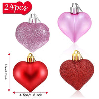 HKM-226003 12PCS Heart-Shaped Christmas Ornaments in Gold, Red, Pink, and Silver - Glossy and Matte Tree Decorations for Weddings and Valentine's Day