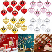 HKM-226003 12PCS Heart-Shaped Christmas Ornaments in Gold, Red, Pink, and Silver - Glossy and Matte Tree Decorations for Weddings and Valentine's Day