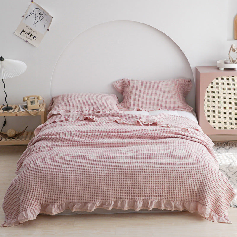 HKM-226451 Cotton Waffle Plaid Blanket for Bed and Sofa - Summer Lightweight Towel Quilt in Various Colors and Sizes