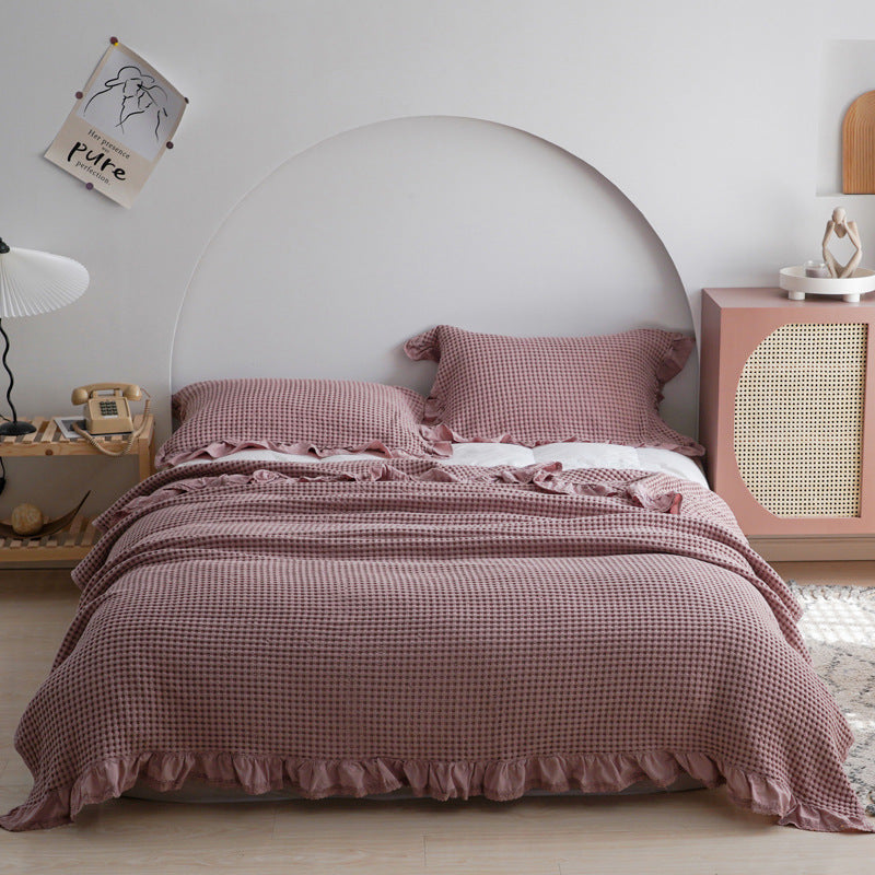 HKM-226451 Cotton Waffle Plaid Blanket for Bed and Sofa - Summer Lightweight Towel Quilt in Various Colors and Sizes