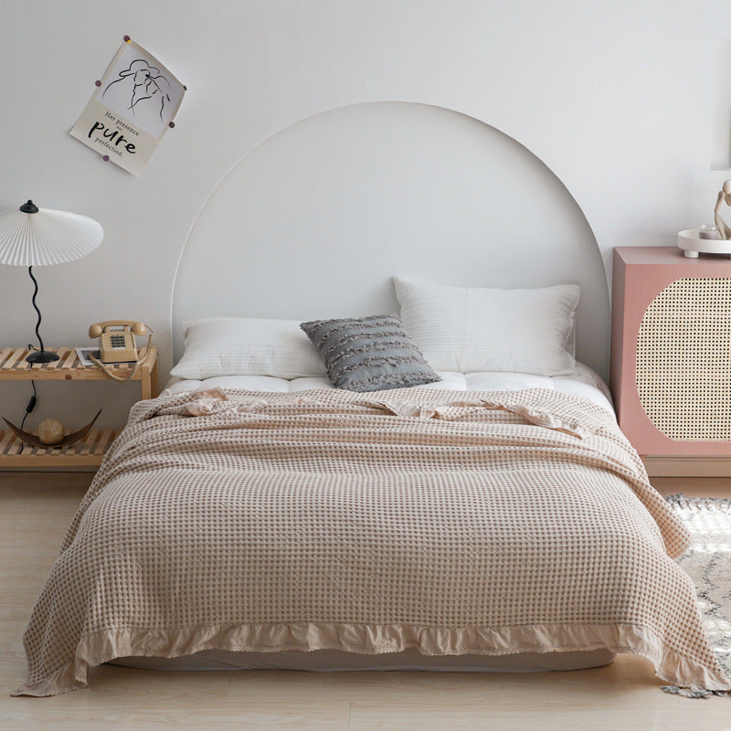 HKM-226451 Cotton Waffle Plaid Blanket for Bed and Sofa - Summer Lightweight Towel Quilt in Various Colors and Sizes