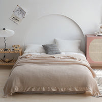 HKM-226451 Cotton Waffle Plaid Blanket for Bed and Sofa - Summer Lightweight Towel Quilt in Various Colors and Sizes