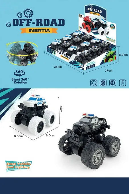 HKM-226515 Rotatable Four-Wheel Drive Police Car Toy with Inertial Stunt Action for Kids Ages 2 and Up