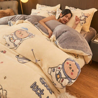 HKM-226707 Flannel Velvet Winter Bedding Set with Snowflake Design - Available in Multiple Sizes