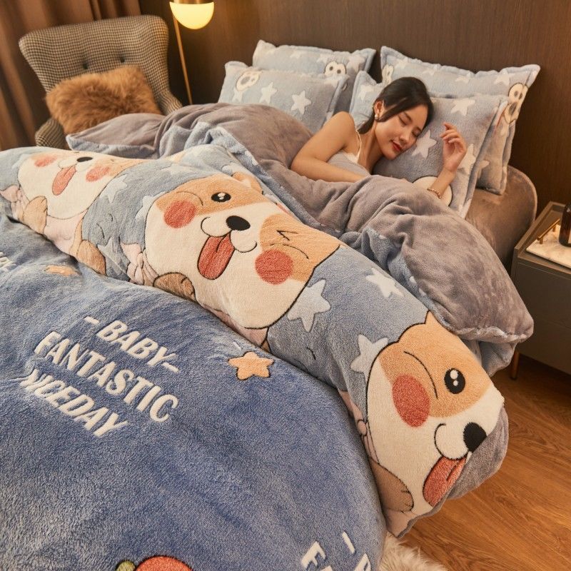 HKM-226707 Flannel Velvet Winter Bedding Set with Snowflake Design - Available in Multiple Sizes