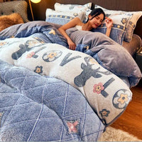 HKM-226707 Flannel Velvet Winter Bedding Set with Snowflake Design - Available in Multiple Sizes