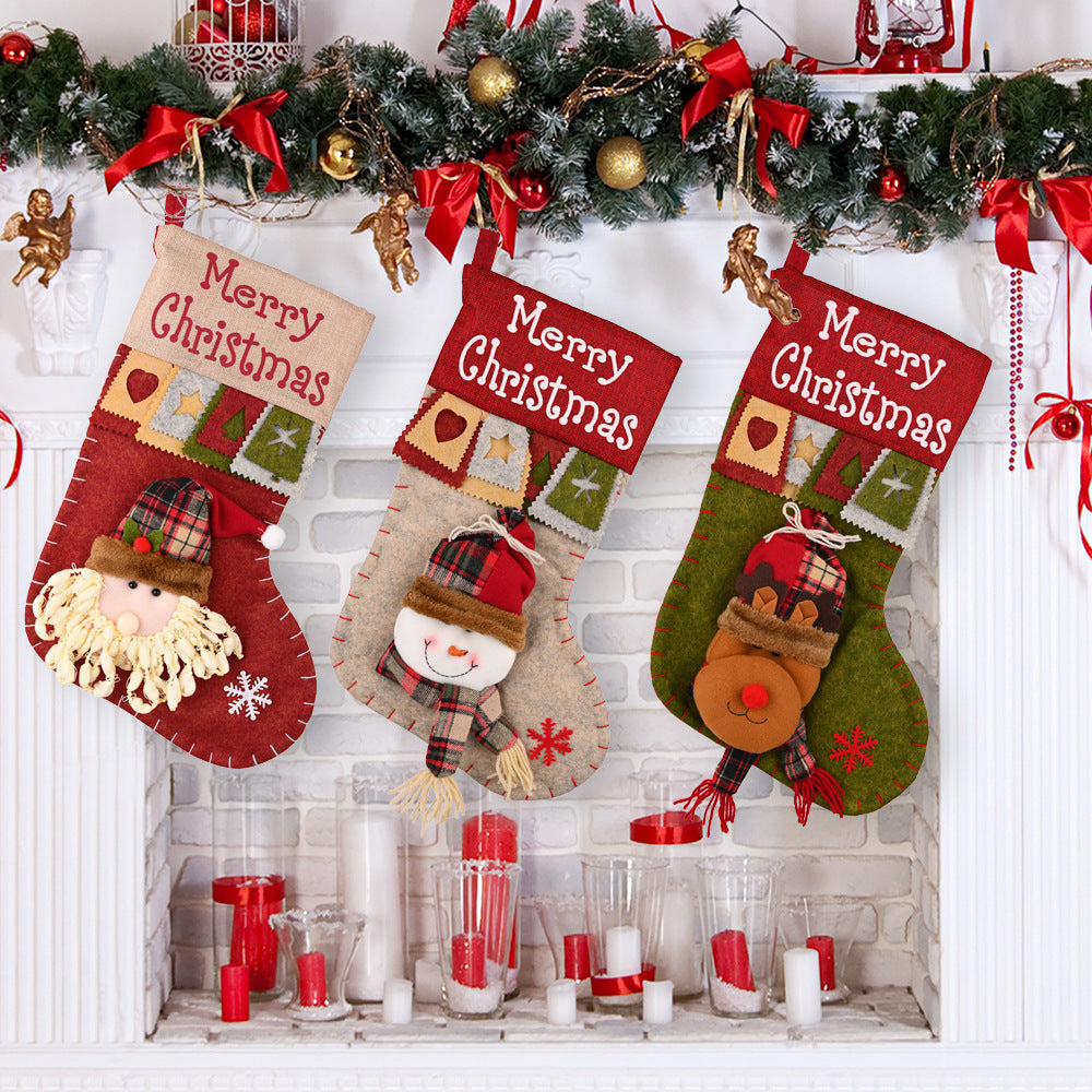 HKM-227155 Stylish Cartoon Christmas Decorative Socks Pendant - Santa, Snowman, Elk Designs in Cloth