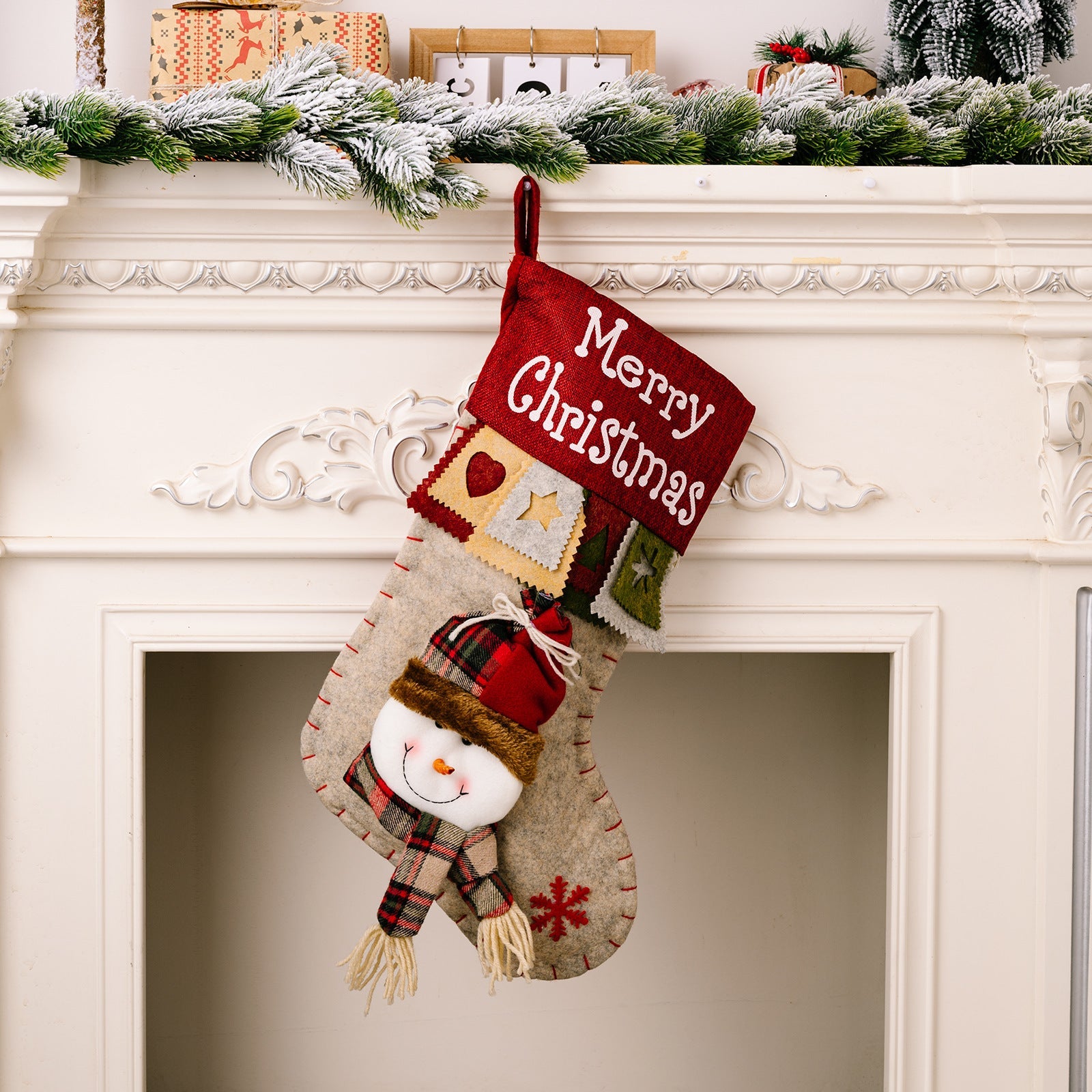 HKM-227155 Stylish Cartoon Christmas Decorative Socks Pendant - Santa, Snowman, Elk Designs in Cloth