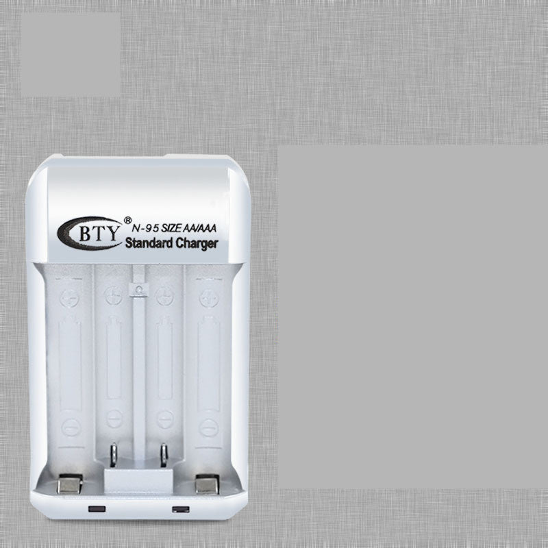 HKM-227283 White Plastic No. 5 7 Battery Charger - Dual Slot, Input 100V-240V, Output 1.2V, Compact Design