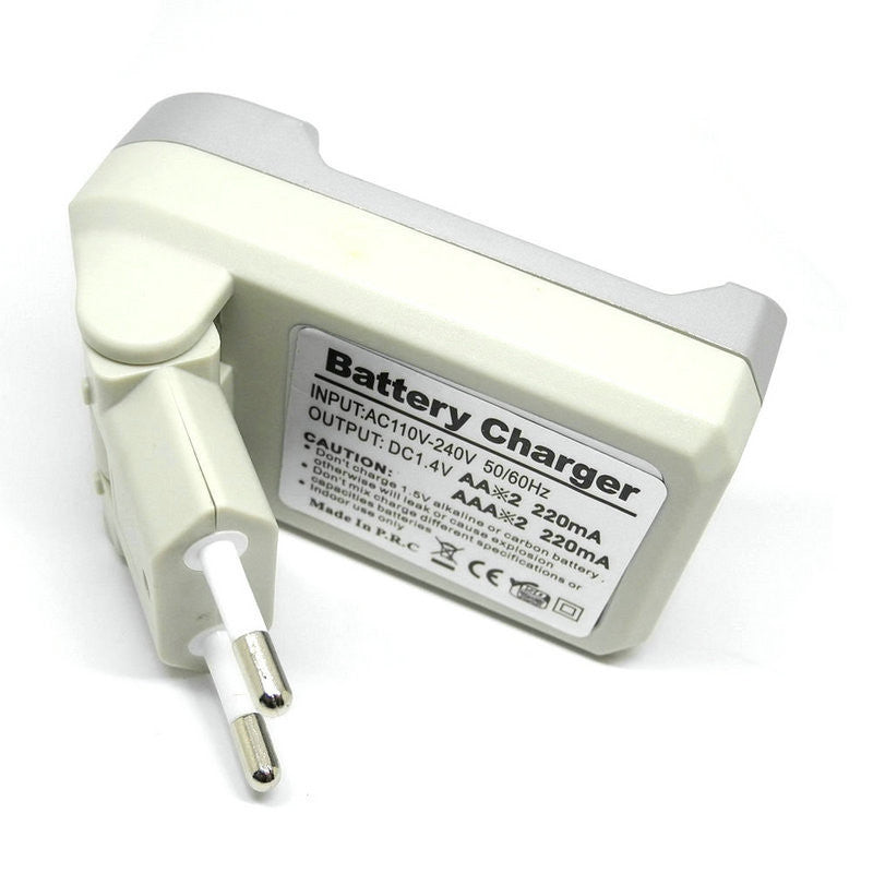 HKM-227283 White Plastic No. 5 7 Battery Charger - Dual Slot, Input 100V-240V, Output 1.2V, Compact Design