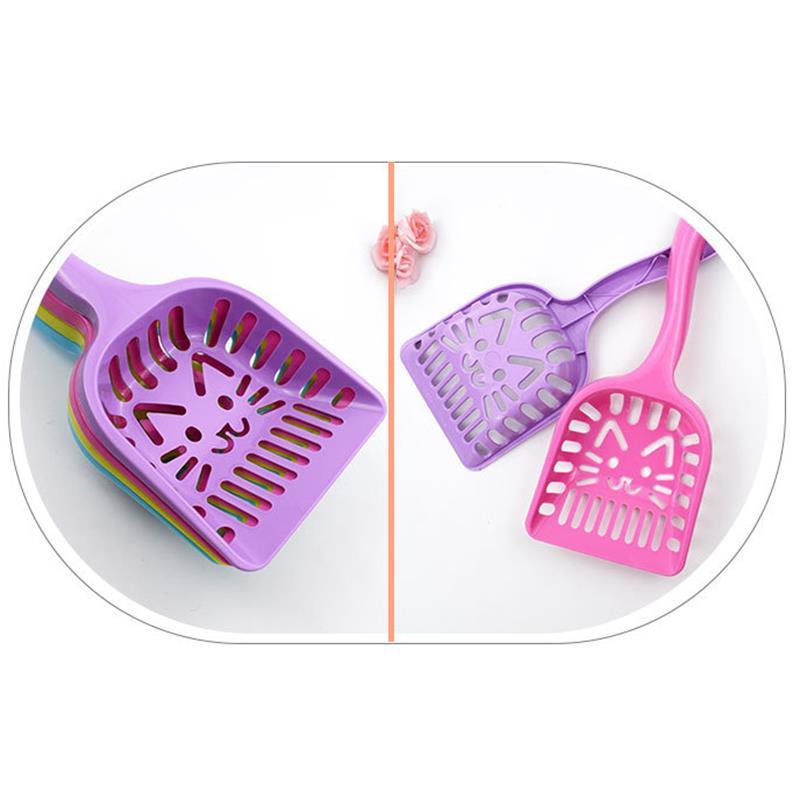 HKM-227731 Cat Face Cat Litter Scoop - Plastic Cleaner in Pink, Blue, Yellow, or Purple