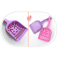 HKM-227731 Cat Face Cat Litter Scoop - Plastic Cleaner in Pink, Blue, Yellow, or Purple