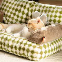 HKM-227987 Cozy Removable Washable Cat Litter Bed with Retro Diamond Design, 66*37*33cm