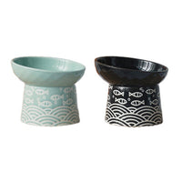 HKM-228051 Japanese Style Ceramic Pet Bowl - Small Fish Design, 200ml Capacity, Multiple Color Options