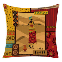 HKM-228307 African Woman National Style Cushion Cover for Living Room and Bedroom - Linen & PP Cotton, 45x45cm